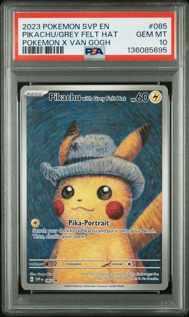 2023 Pokemon SVP EN Pikachu Grey Felt Hat Pokemon Van Gogh PSA10